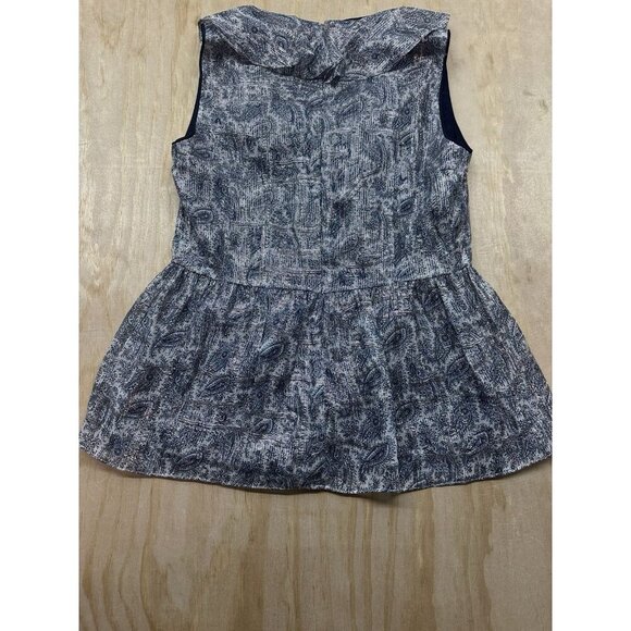 Kobi Halperin Women’s Silk Metallic Top Sz S Lined Ruffle Paisley Silver Navy - Picture 4 of 7